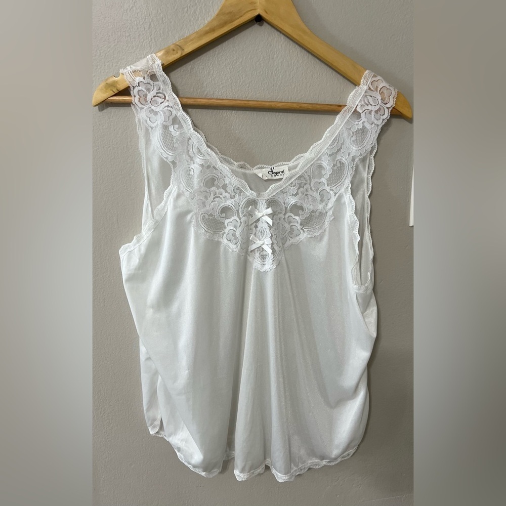 Vintage Sopré Lingerie White Nylon Lace Camisole Top 70s 80s